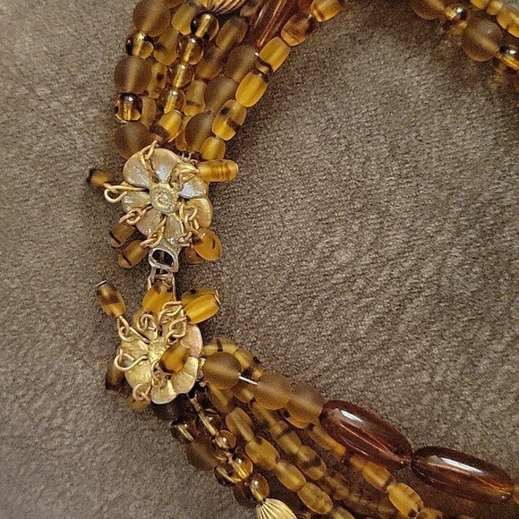 True Vintage Western Tiger Stripe Czech Glass Amber Beaded Torsade Necklace